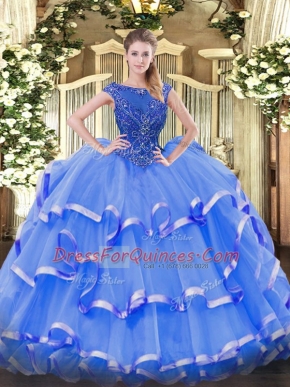 Wonderful Sleeveless Zipper Floor Length Beading and Ruffled Layers Sweet 16 Dress