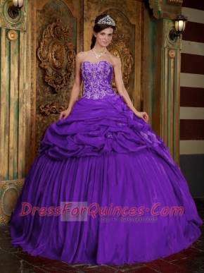 Purple Appliques Beadings Ball Gown Taffeta Best Quinceanera Dresses 2014