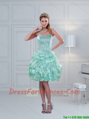 2015 Perfect Ruffled Sweetheart Beaded Prom Dresses in Apple Green