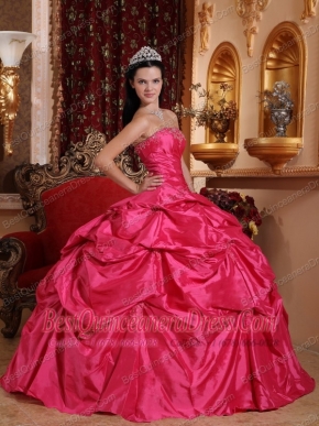 Hot Pink Ball Gown Strapless Floor-length Taffeta Beading Quinceanera Dress