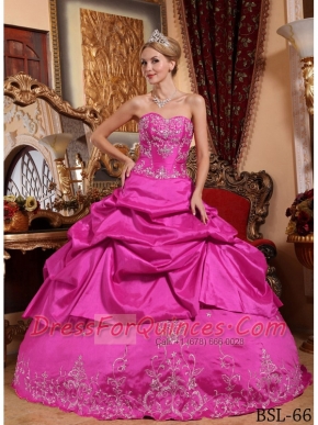 Discount Hot Pink Ball Gown Sweetheart With Taffeta Embroidery And Beading For Quinceanera Dress