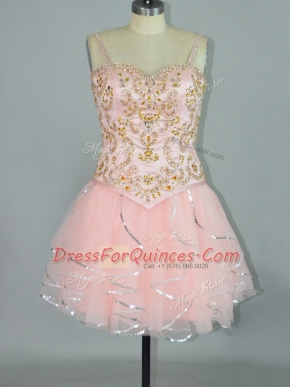 Suitable Pink Sleeveless Tulle Lace Up Homecoming Dress for Prom and Party