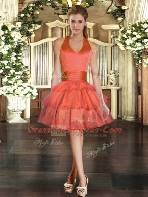 Fashion Mini Length Ball Gowns Sleeveless Orange Red Party Dresses Lace Up