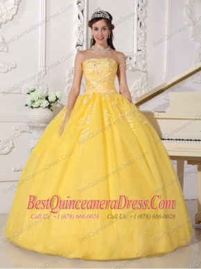 Yellow Ball Gown Strapless Floor-length Taffeta and Tulle Appliques Sweet 16 Dress