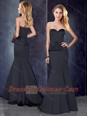 Mermaid Sweetheart Satin Prom Dress in Black with Brush Train