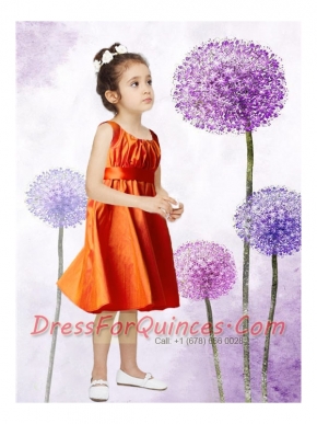 Cute A-Line Scoop Tea-length Ruching Flower Girl Dress  in Orange for 2014