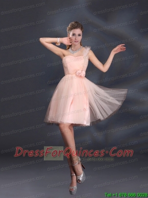 One Shoulder A Line Tulle Junior Dresses with Hand Made Flowers