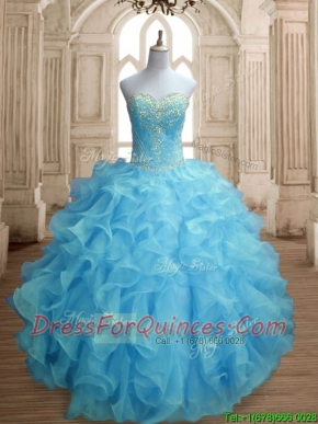 Popular Beaded and Ruffled Quinceanera Dress in Baby Blue