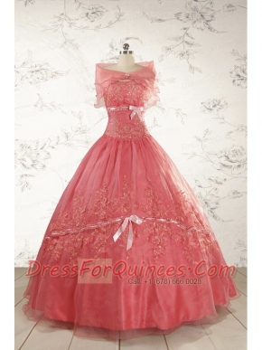 Watermelon Cheap Appliques Quinceanera Dresses for 2015