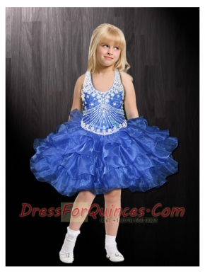 Royal Blue Halter Beading and Ruffles Ball Gown Mini-length Little Girl Dress for 2014