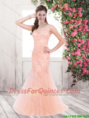 New Style Mermaid Bateau Laced Prom Dresses with Beading