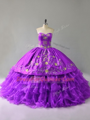 Pretty Purple 15th Birthday Dress Sweet 16 and Quinceanera with Embroidery and Ruffles Sweetheart Sleeveless Lace Up