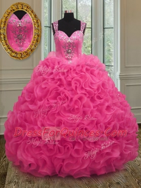 Gorgeous Straps Sleeveless Beading and Ruffles Zipper Ball Gown Prom Dress
