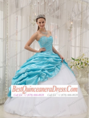 Aqua Blue Ball Gown Sweetheart Floor-length Taffeta and Tulle Beading Quinceanera Dress