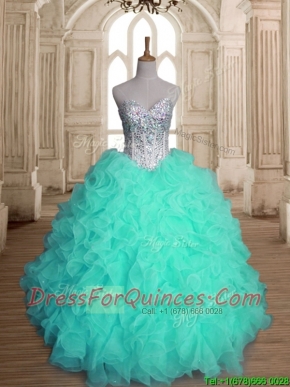 Pretty Apple Green Sweet 16 Dress with Beading and Ruffles for Spring