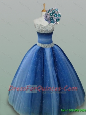 2015 Sweet Spaghetti Straps Beaded Quinceanera Dresses in Tulle
