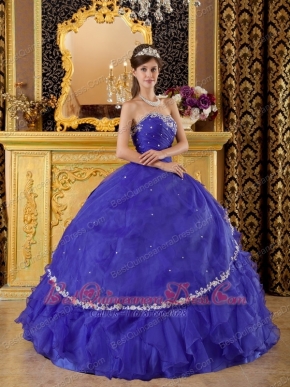 Bule Ball Gown Sweetheart Floor-length Organza Appliques Quinceanera Dress