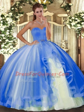 Perfect Beading Quinceanera Gown Baby Blue Lace Up Sleeveless Floor Length