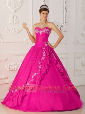 Sweet 16 Dresses In Hot Pink A-Line / Princess Sweetheart Floor-length With Embroidery and Beading