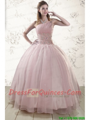One Shoulder Beading Light Pink Quinceanera Dresses for 2015