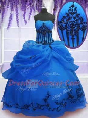 Sleeveless Lace Up Floor Length Embroidery Quinceanera Gown