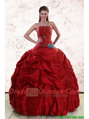 2015 Beaded Strapless Quinceanera Dresses with Pick Ups