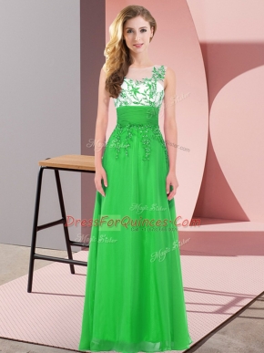Great Floor Length Empire Sleeveless Green Dama Dress Backless