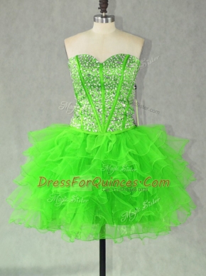 Lace Up Prom Evening Gown Beading and Ruffles Sleeveless Mini Length