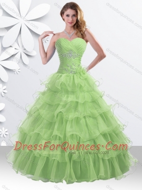 Princess Spring Green Quinceanera Gown with Beading and Ruffled Layers