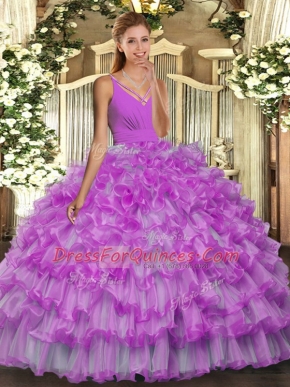 Sleeveless Backless Floor Length Beading and Ruffles Ball Gown Prom Dress