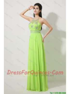 Pretty Halter Top Beaded Prom Dresses in Spring Green