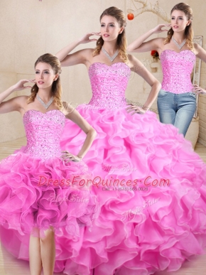 Sleeveless Beading and Ruffles Lace Up Sweet 16 Dress
