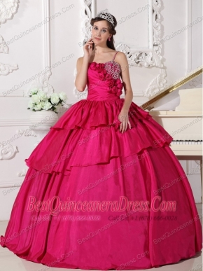 Hot Pink Ball Gown Straps Floor-length Taffeta Beading Sweet 16 Dress