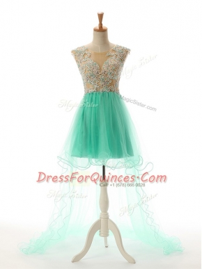 Enchanting Tulle Sleeveless High Low Prom Dresses and Appliques