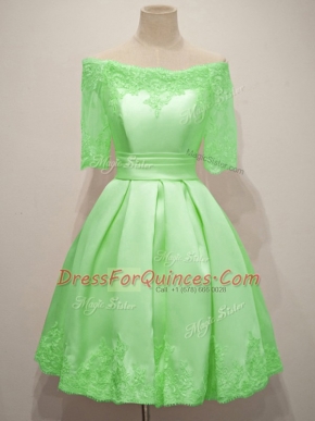 Off The Shoulder Half Sleeves Vestidos de Damas Knee Length Lace Taffeta