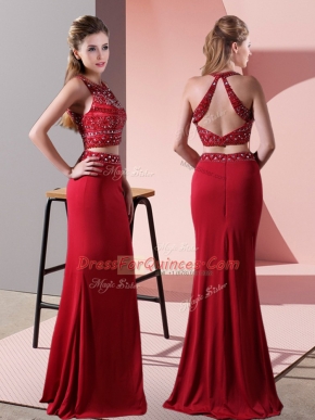 Glittering Red Backless Prom Party Dress Beading Sleeveless Floor Length