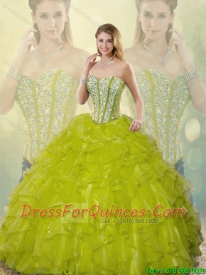 2016 Beautiful Beading and Ruffles Sweetheart Quinceanera Gowns