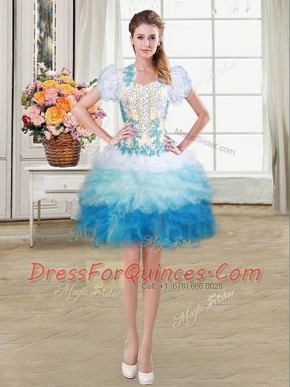 Classical Multi-color Ball Gowns Organza Sweetheart Sleeveless Beading and Appliques and Ruffles Mini Length Lace Up Evening Dress