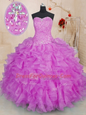 Clearance Floor Length Ball Gowns Sleeveless Fuchsia Quinceanera Gowns Lace Up