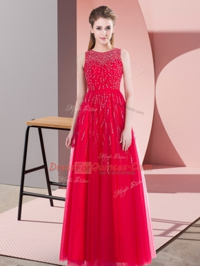 Enchanting Coral Red Sleeveless Tulle Side Zipper Prom Evening Gown for Prom and Party