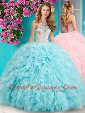 Feminine Really Puffy Floor Length Quinceanera Dress with Beading and Ruffles