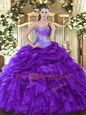 Dazzling Organza Sleeveless Floor Length Quince Ball Gowns and Beading and Ruffles and Pick Ups