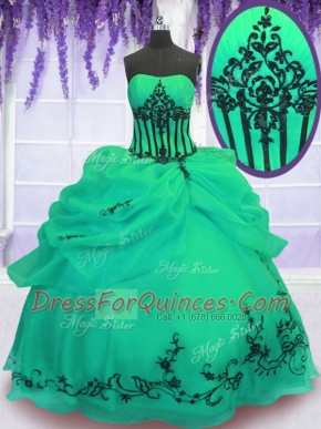 Modest Green Sleeveless Embroidery Floor Length 15th Birthday Dress