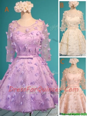 Exclusive See Through Scoop Half Sleeves Dama Dresses with Appliques and Belt