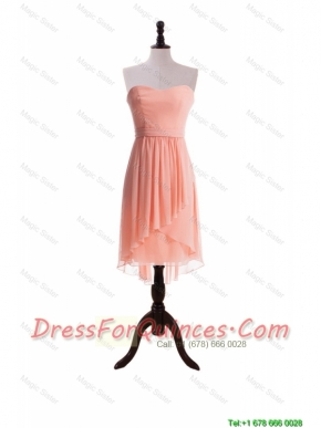 Cheap Watermelon Red Sweet Short Prom Dresses with Sashes