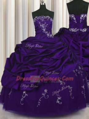 Beading and Embroidery and Pick Ups Sweet 16 Dress Purple Lace Up Sleeveless Floor Length