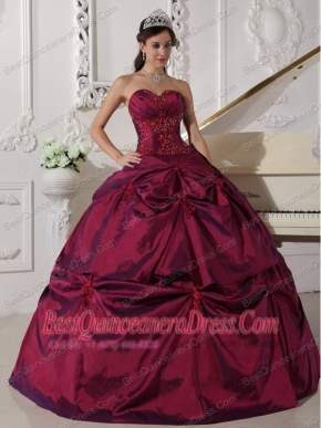 Fuchsia Ball Gown Sweetheart Floor-length Taffeta Appilques Quinceanera Dress