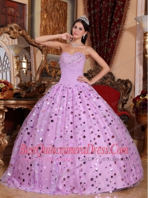 Lavender Ball Gown Sweetheart Floor-length Tulle Sequins Quinceanera Dress