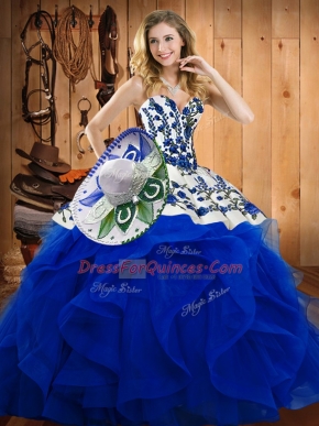 Sleeveless Lace Up Floor Length Embroidery and Ruffles Sweet 16 Dress