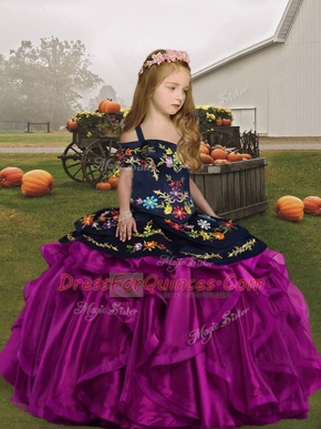 Organza Sleeveless Floor Length Pageant Dresses and Embroidery and Ruffles